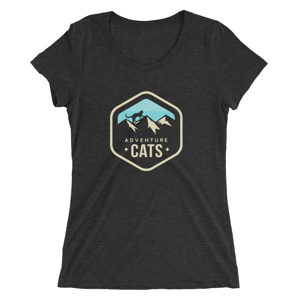 Adventure Cats Large Badge Ladies T-Shirt - Blue Logo